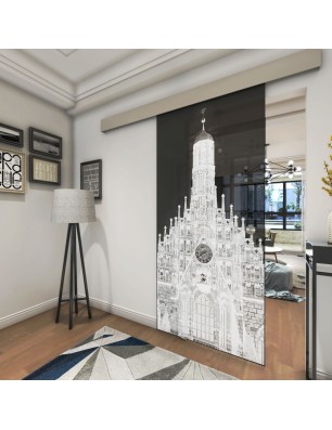 Glasschiebetür ECO-LINE Frauenkirche Gelasert Auf Grauglas