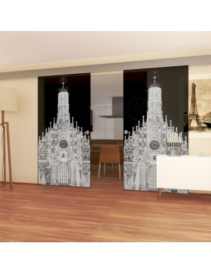 Glasschiebetür ECO-LINE Frauenkirche Gelasert Auf Grauglas