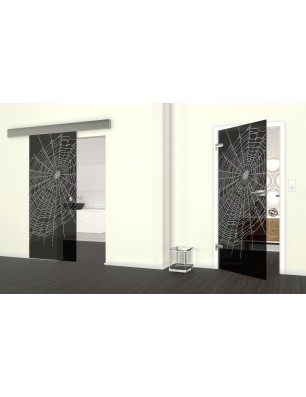 Glasschiebetür ECO-LINE Netz Gelasert Auf Grauglas