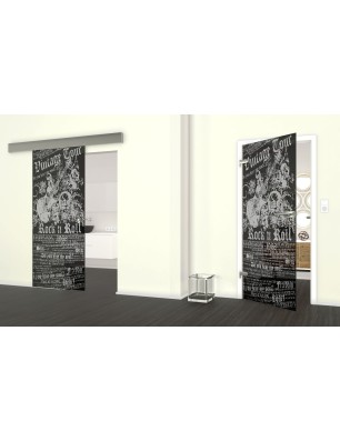 Glasschiebetür ECO-LINE Vintage Tour Gelasert Auf Grauglas