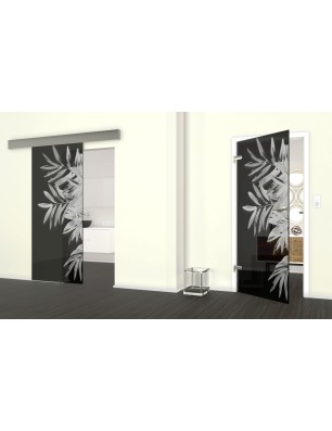 Glasschiebetür ECO-LINE Blätter Gelasert Auf Grauglas