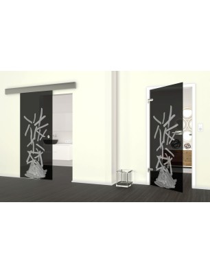 Glasschiebetür ECO-LINE Pommes Gelasert Auf Grauglas