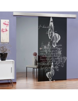 Glasschiebetür ECO-LINE Vintage Butterfly Gelasert Auf Grauglas