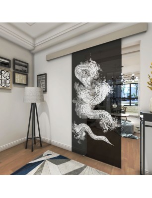 Glasschiebetür ECO-LINE Dragon Gelasert Auf Grauglas