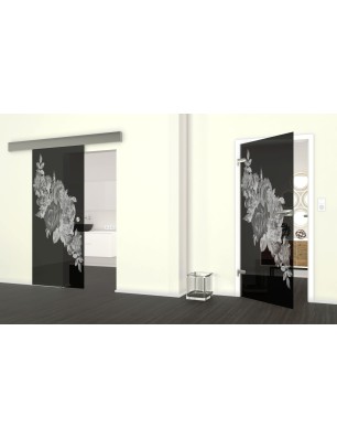 Glasschiebetür ECO-LINE Rose Gelasert Auf Grauglas