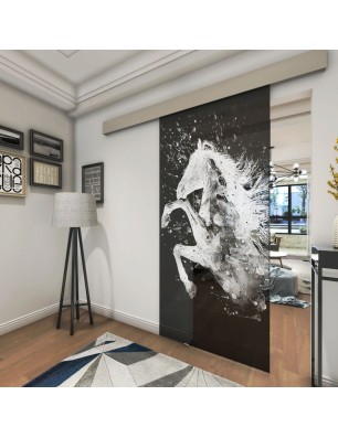 Glasschiebetür ECO-LINE flying Horse Gelasert Auf Grauglas