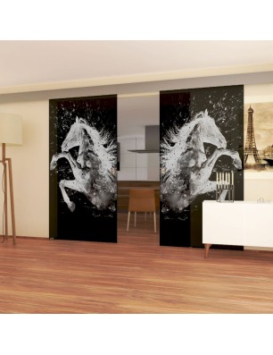 Glasschiebetür ECO-LINE flying Horse Gelasert Auf Grauglas