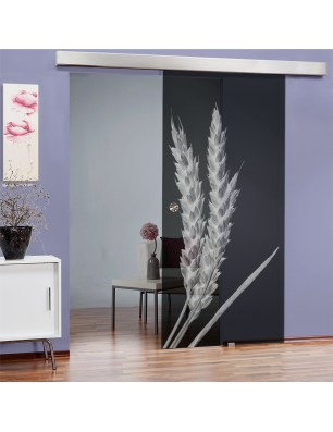 Glasschiebetür ECO-LINE Ernte III Gelasert Auf Grauglas