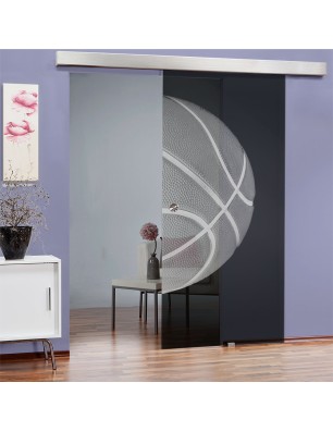 Glasschiebetür ECO-LINE Basketball Gelasert Auf Grauglas