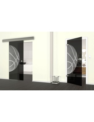 Glasschiebetür ECO-LINE Basketball Gelasert Auf Grauglas