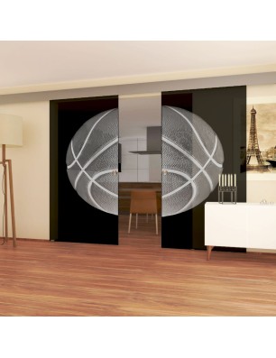 Glasschiebetür ECO-LINE Basketball Gelasert Auf Grauglas