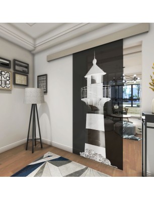 Glasschiebetür ECO-LINE Leuchtturm 2 Gelasert Auf Grauglas