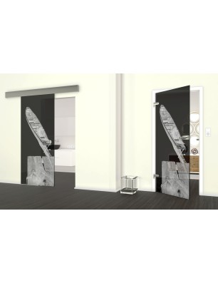 Glasschiebetür ECO-LINE Boot 2 Gelasert Auf Grauglas