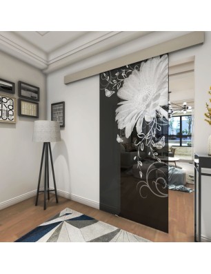 Glasschiebetür ECO-LINE Blume 3 Gelasert Auf Grauglas