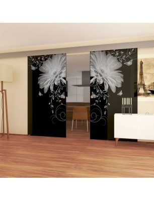 Glasschiebetür ECO-LINE Blume 3 Gelasert Auf Grauglas