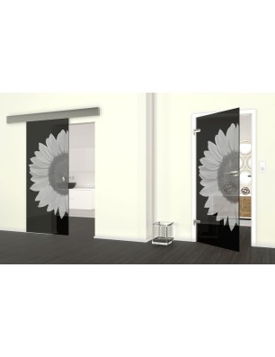 Glasschiebetür ECO-LINE Sonnenblume Gelasert Auf Grauglas