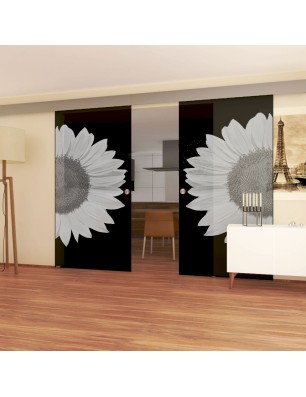 Glasschiebetür ECO-LINE Sonnenblume Gelasert Auf Grauglas