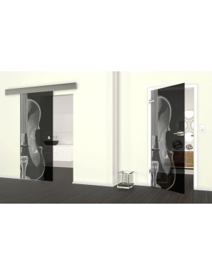 Glasschiebetür ECO-LINE Geige Gelasert Auf Grauglas
