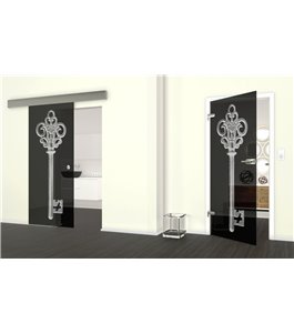 Glasschiebetür ECO-LINE Key Gelasert Auf Grauglas