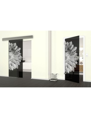 Glasschiebetür ECO-LINE Blume 4 Gelasert Auf Grauglas