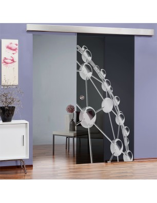 Glasschiebetür ECO-LINE Network Gelasert Auf Grauglas