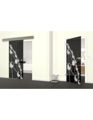 Glasschiebetür ECO-LINE Network Gelasert Auf Grauglas