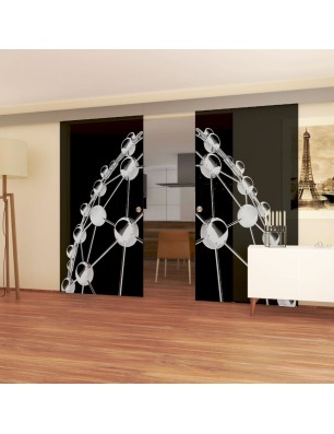 Glasschiebetür ECO-LINE Network Gelasert Auf Grauglas