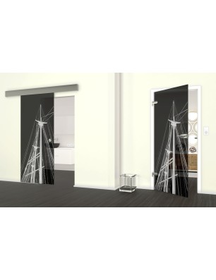 Glasschiebetür ECO-LINE Dreimaster Gelasert Auf Grauglas