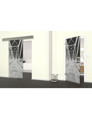 Glasschiebetür ECO-LINE Gleise Gelasert Auf Grauglas