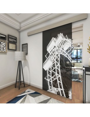 Glasschiebetür ECO-LINE Riesenrad Gelasert Auf Grauglas