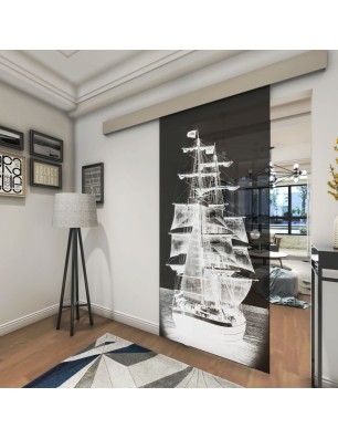 Glasschiebetür ECO-LINE Segelschiff II Gelasert Auf Grauglas