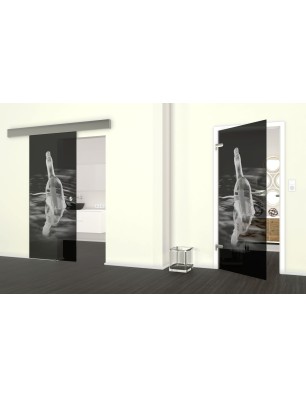 Glasschiebetür ECO-LINE Nachricht Gelasert Auf Grauglas