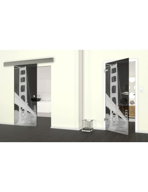 Glasschiebetür ECO-LINE San Fransisco Gelasert Auf Grauglas