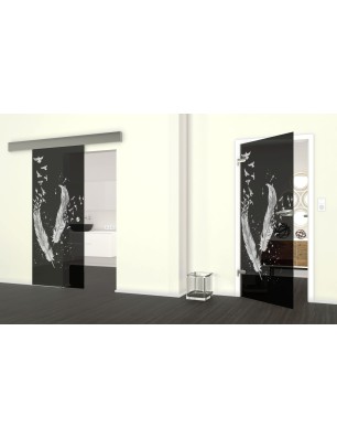 Glasschiebetür ECO-LINE Phönix II Gelasert Auf Grauglas
