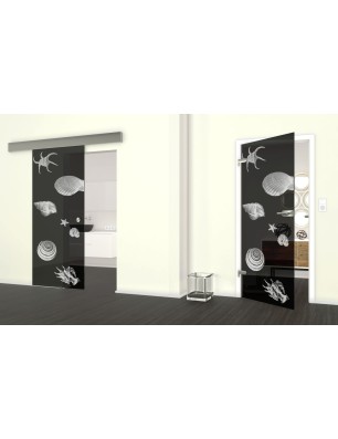 Glasschiebetür ECO-LINE Muscheln II Gelasert Auf Grauglas