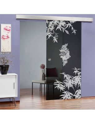 Glasschiebetür ECO-LINE Floral Schwert Gelasert Auf Grauglas
