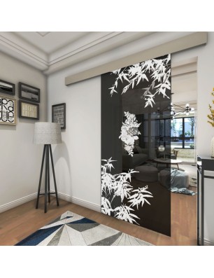 Glasschiebetür ECO-LINE Floral Schwert Gelasert Auf Grauglas
