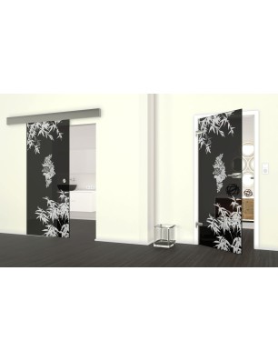 Glasschiebetür ECO-LINE Floral Schwert Gelasert Auf Grauglas