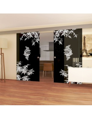 Glasschiebetür ECO-LINE Floral Schwert Gelasert Auf Grauglas