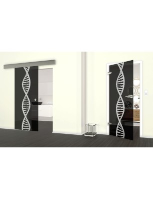 Glasschiebetür ECO-LINE "DNA" Gelasert Auf Grauglas