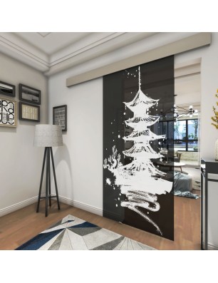 Glasschiebetür ECO-LINE Pagode III Gelasert Auf Grauglas