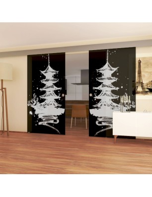 Glasschiebetür ECO-LINE Pagode III Gelasert Auf Grauglas
