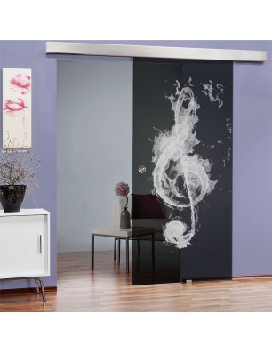 Glasschiebetür ECO-LINE Burning Musik Gelasert Auf Grauglas