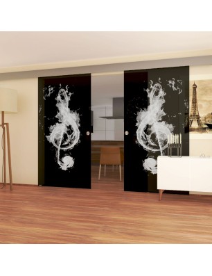 Glasschiebetür ECO-LINE Burning Musik Gelasert Auf Grauglas