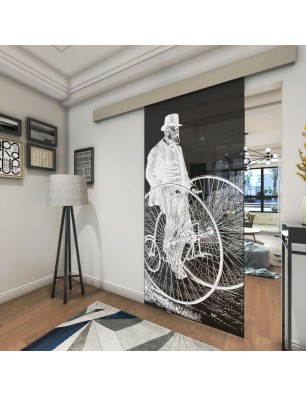 Glasschiebetür ECO-LINE Vintage Bike Gelasert Auf Grauglas