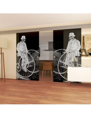 Glasschiebetür ECO-LINE Vintage Bike Gelasert Auf Grauglas
