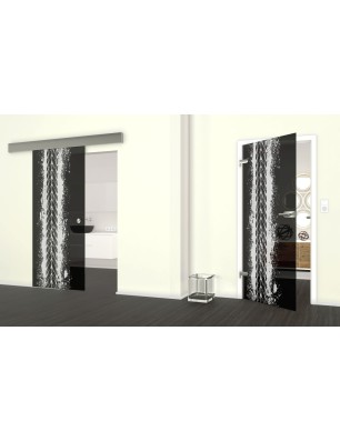 Glasschiebetür ECO-LINE Abdruck Gelasert Auf Grauglas