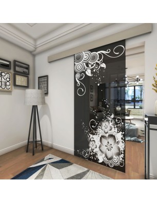 Glasschiebetür ECO-LINE Blume 11 Gelasert Auf Grauglas