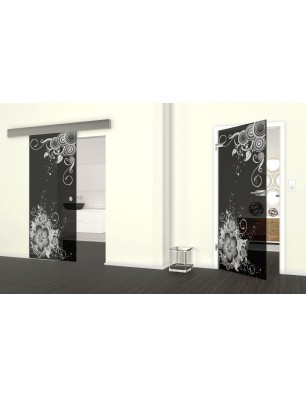 Glasschiebetür ECO-LINE Blume 11 Gelasert Auf Grauglas