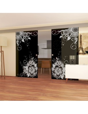 Glasschiebetür ECO-LINE Blume 11 Gelasert Auf Grauglas